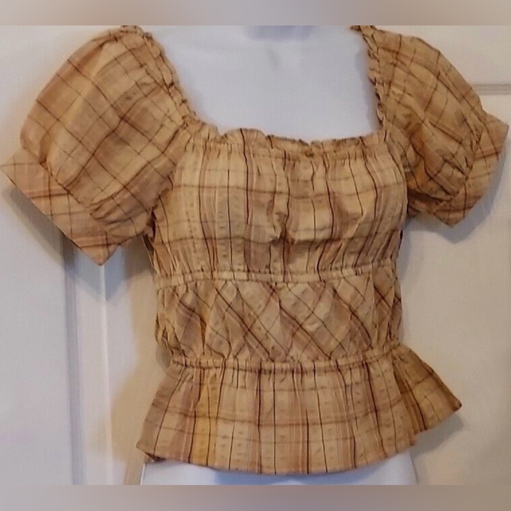 Sim & Sam plaid peplum top NWT Sz Xs
